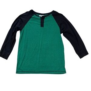 Mission Boys Green Black Raglan Henley Long Sleeve Shirt Size L Kids Baseball